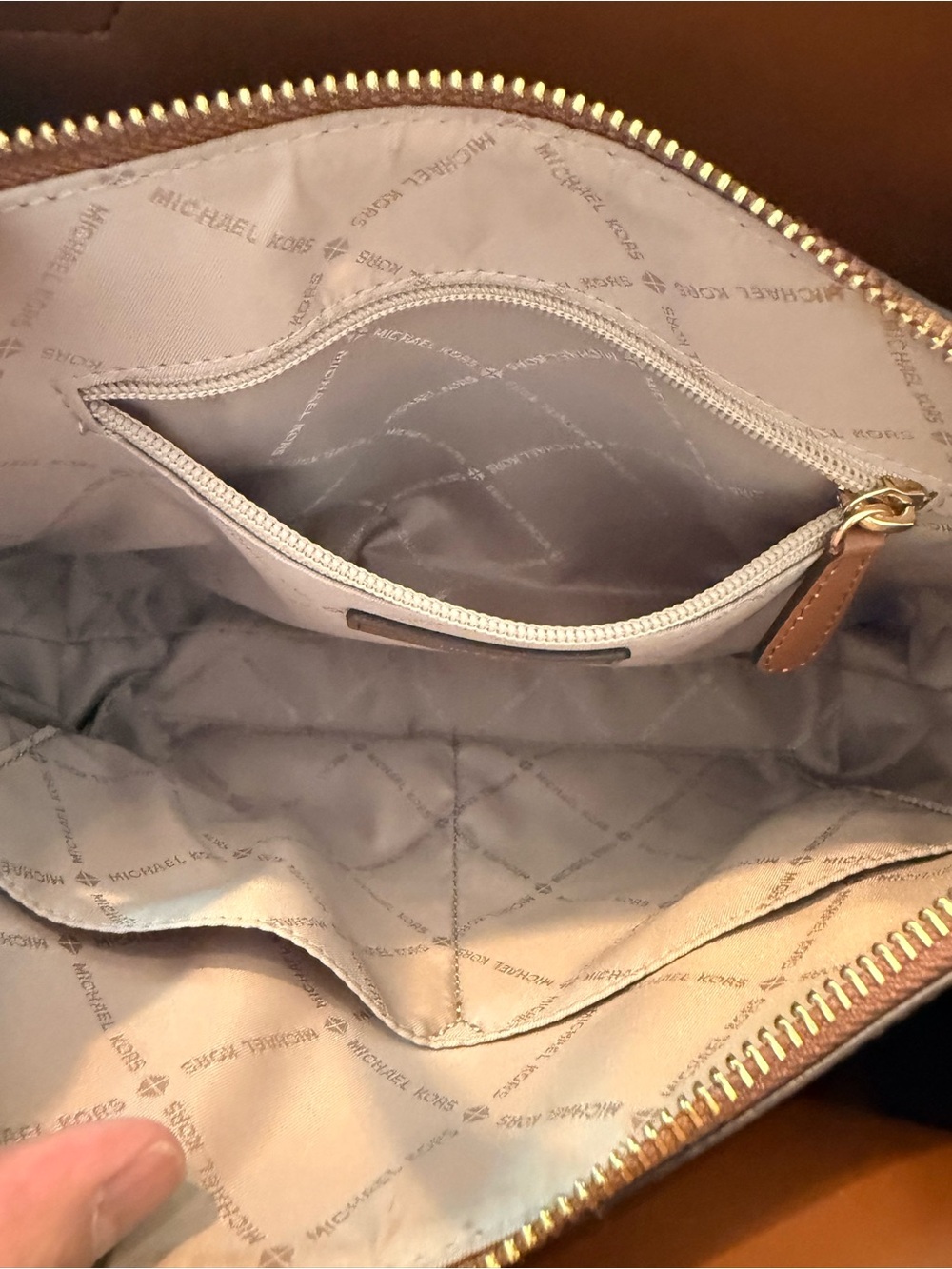 Michael Kors Mercer Gallery Medium Center Zip MK Logo Tote Bag Brown - Picture 4 of 11